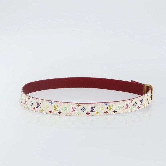 LOUIS VUITTON Monogram Multicolor Ceinture LV Cut Belt 35.8"" White Auth 142762 - Picture 4 of 12